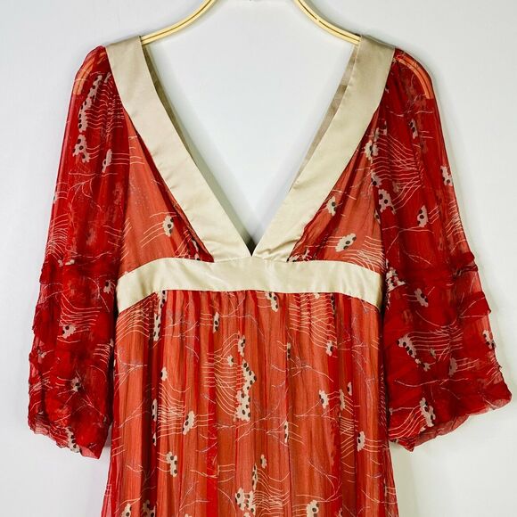 Development by Erica Davies Red Gold Crinkle Silk Dress Size 4 - Picture 2 of 9